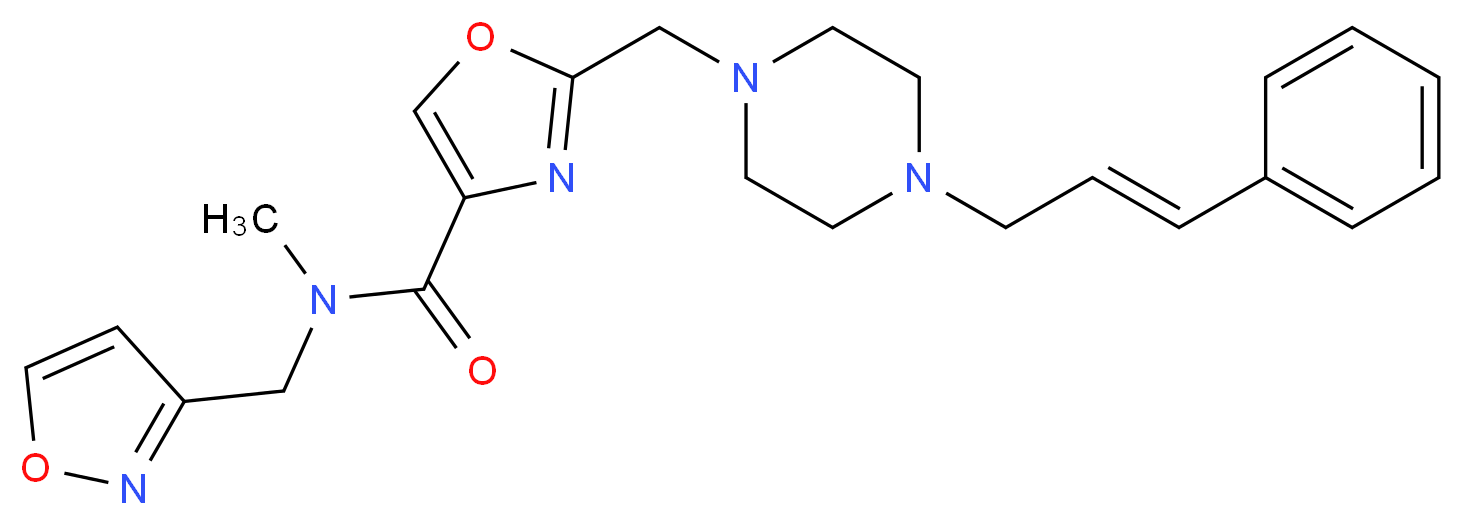 N-(3-isoxazolylmethyl)-N-methyl-2-({4-[(2E)-3-phenyl-2-propen-1-yl]-1-piperazinyl}methyl)-1,3-oxazole-4-carboxamide_Molecular_structure_CAS_)
