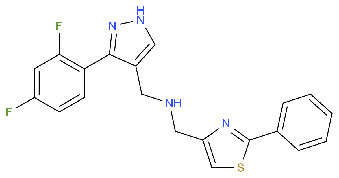 1-[3-(2,4-difluorophenyl)-1H-pyrazol-4-yl]-N-[(2-phenyl-1,3-thiazol-4-yl)methyl]methanamine_Molecular_structure_CAS_)