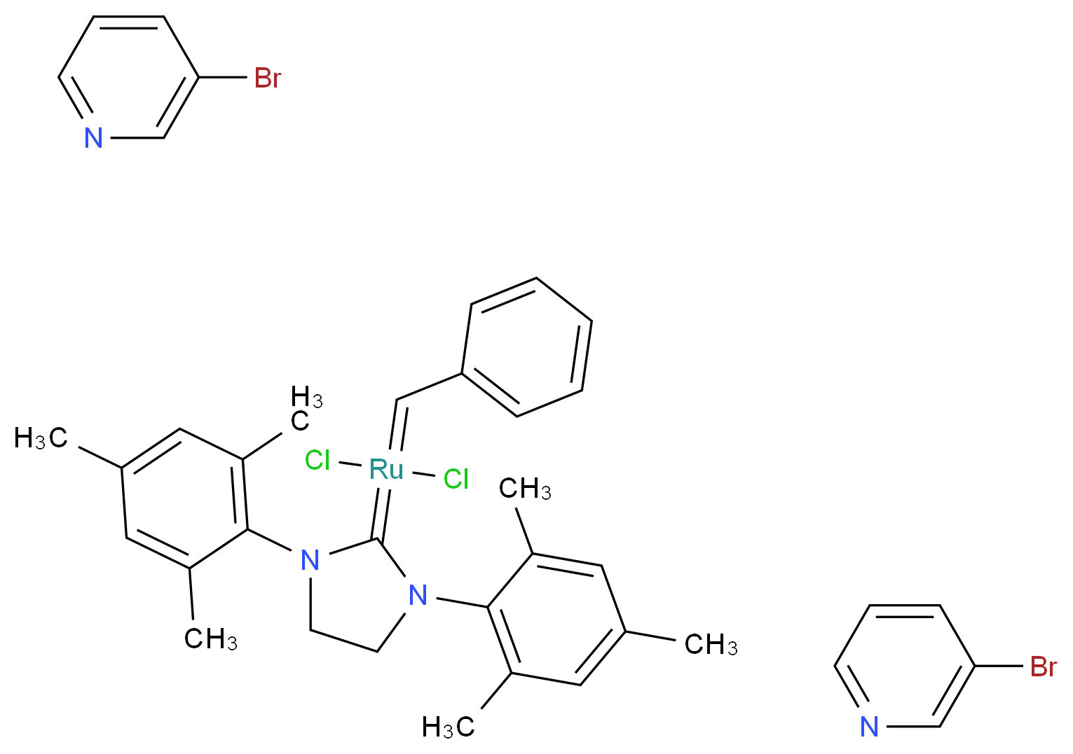 Dichloro[1,3-bis(2,4,6-trimethylphenyl)-2-imidazolidinylidene](benzylidene)bis(3-bromopyridine)ruthenium(II)_Molecular_structure_CAS_900169-53-1)