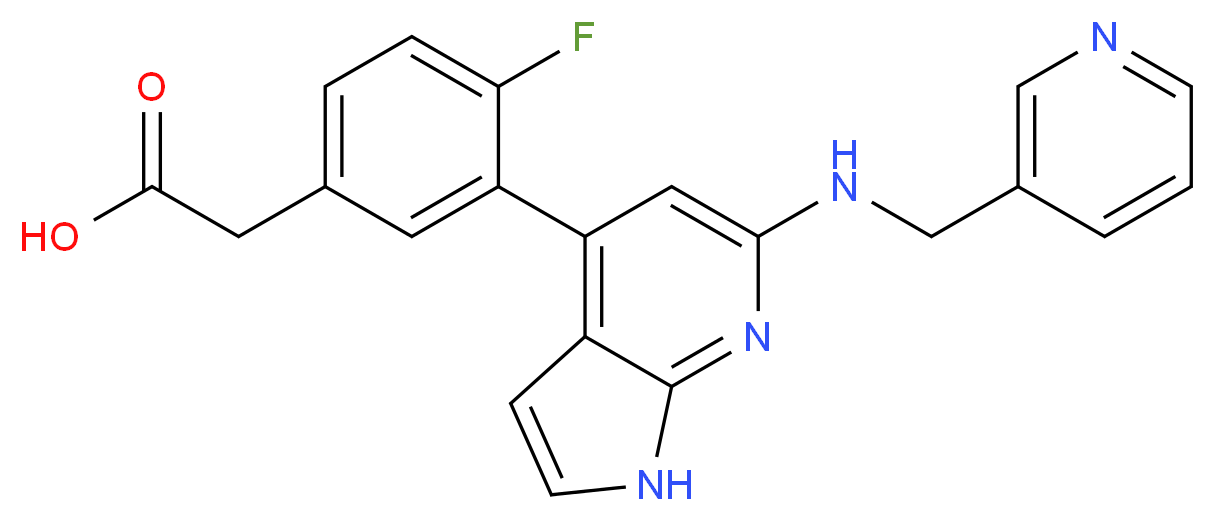 (4-fluoro-3-{6-[(pyridin-3-ylmethyl)amino]-1H-pyrrolo[2,3-b]pyridin-4-yl}phenyl)acetic acid_Molecular_structure_CAS_)