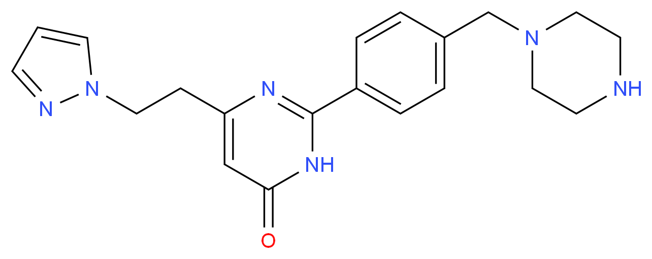 2-[4-(piperazin-1-ylmethyl)phenyl]-6-[2-(1H-pyrazol-1-yl)ethyl]pyrimidin-4(3H)-one_Molecular_structure_CAS_)