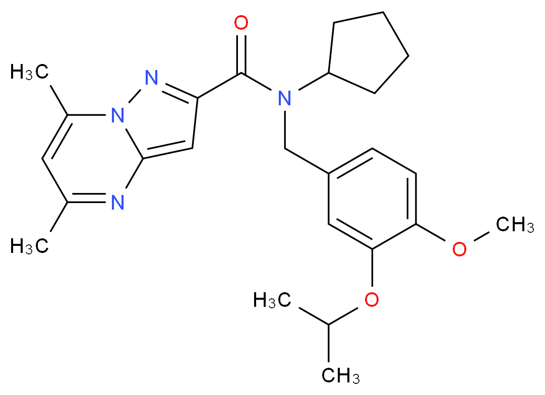 N-cyclopentyl-N-(3-isopropoxy-4-methoxybenzyl)-5,7-dimethylpyrazolo[1,5-a]pyrimidine-2-carboxamide_Molecular_structure_CAS_)
