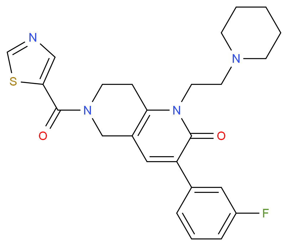 3-(3-fluorophenyl)-1-[2-(1-piperidinyl)ethyl]-6-(1,3-thiazol-5-ylcarbonyl)-5,6,7,8-tetrahydro-1,6-naphthyridin-2(1H)-one_Molecular_structure_CAS_)