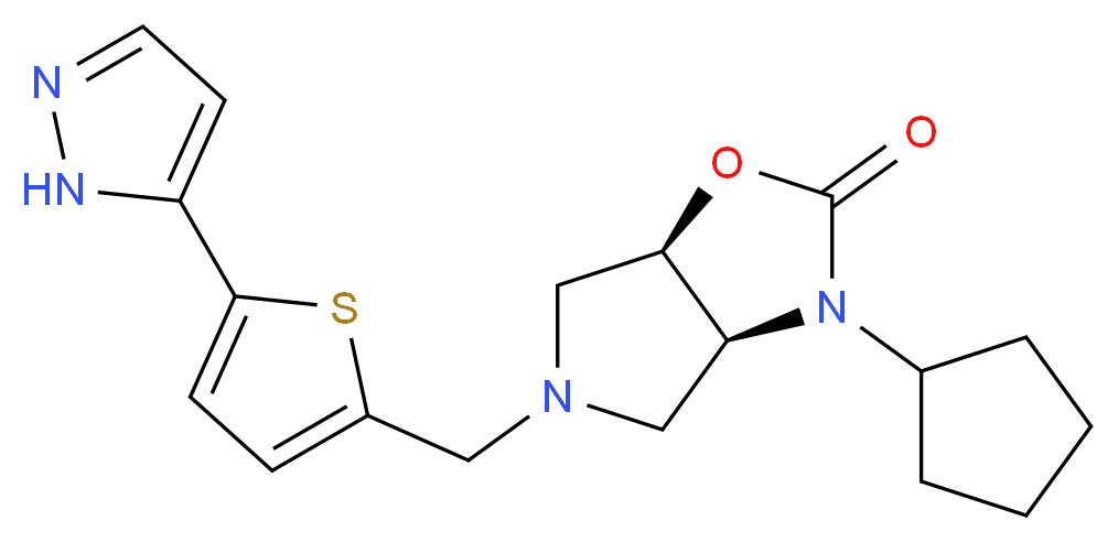 (3aS*,6aR*)-3-cyclopentyl-5-{[5-(1H-pyrazol-5-yl)-2-thienyl]methyl}hexahydro-2H-pyrrolo[3,4-d][1,3]oxazol-2-one_Molecular_structure_CAS_)