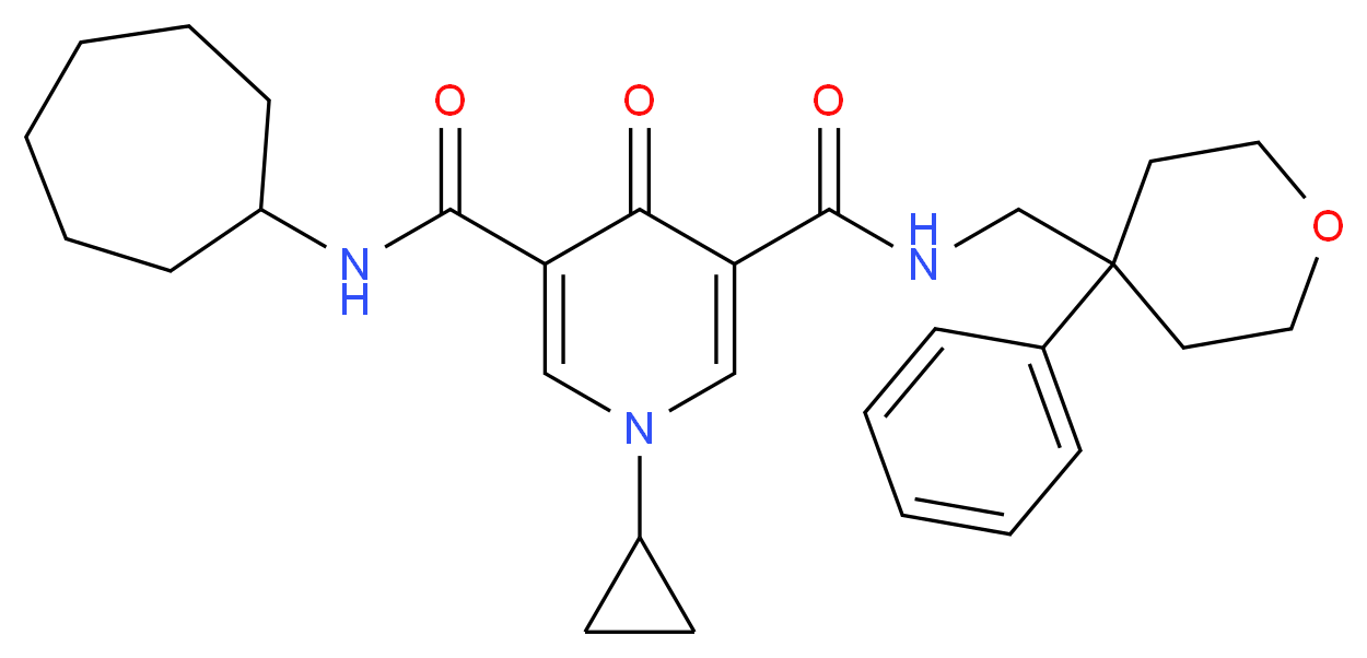 N-cycloheptyl-1-cyclopropyl-4-oxo-N'-[(4-phenyltetrahydro-2H-pyran-4-yl)methyl]-1,4-dihydro-3,5-pyridinedicarboxamide_Molecular_structure_CAS_)