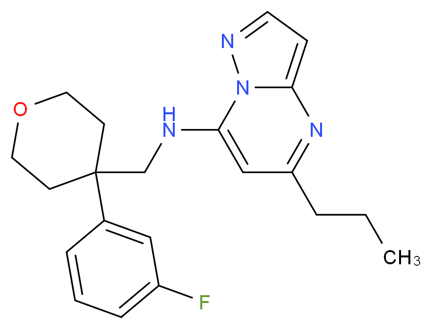 N-{[4-(3-fluorophenyl)tetrahydro-2H-pyran-4-yl]methyl}-5-propylpyrazolo[1,5-a]pyrimidin-7-amine_Molecular_structure_CAS_)