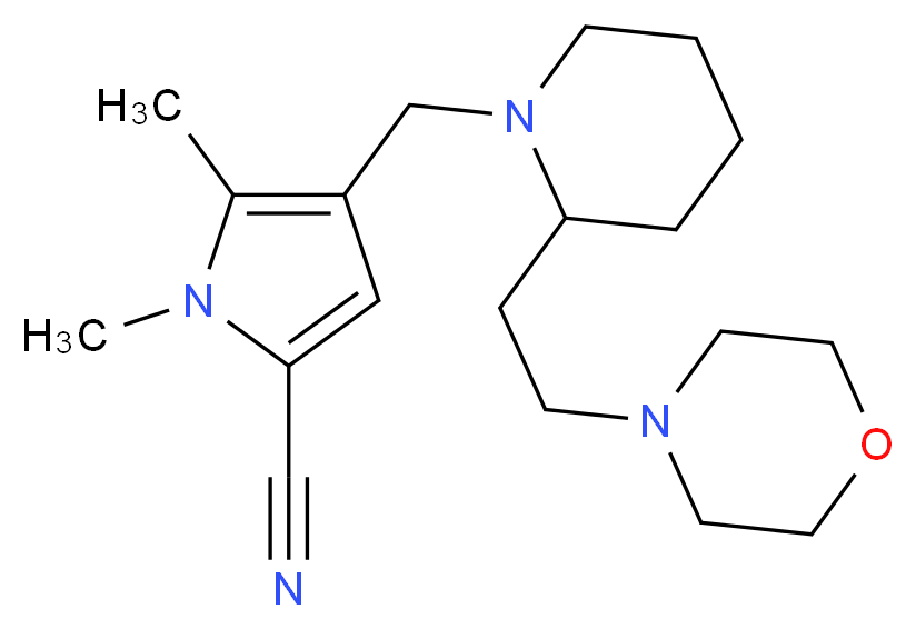 1,5-dimethyl-4-({2-[2-(4-morpholinyl)ethyl]-1-piperidinyl}methyl)-1H-pyrrole-2-carbonitrile_Molecular_structure_CAS_)