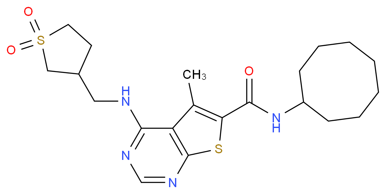 N-cyclooctyl-4-{[(1,1-dioxidotetrahydro-3-thienyl)methyl]amino}-5-methylthieno[2,3-d]pyrimidine-6-carboxamide_Molecular_structure_CAS_)