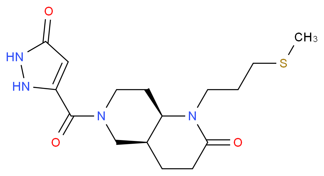 (4aS*,8aR*)-1-[3-(methylthio)propyl]-6-[(5-oxo-2,5-dihydro-1H-pyrazol-3-yl)carbonyl]octahydro-1,6-naphthyridin-2(1H)-one_Molecular_structure_CAS_)
