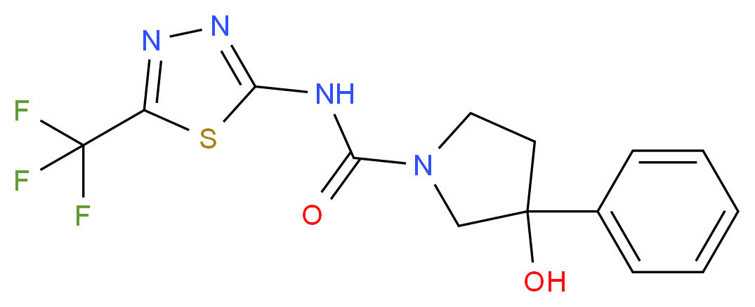 3-hydroxy-3-phenyl-N-[5-(trifluoromethyl)-1,3,4-thiadiazol-2-yl]-1-pyrrolidinecarboxamide_Molecular_structure_CAS_)