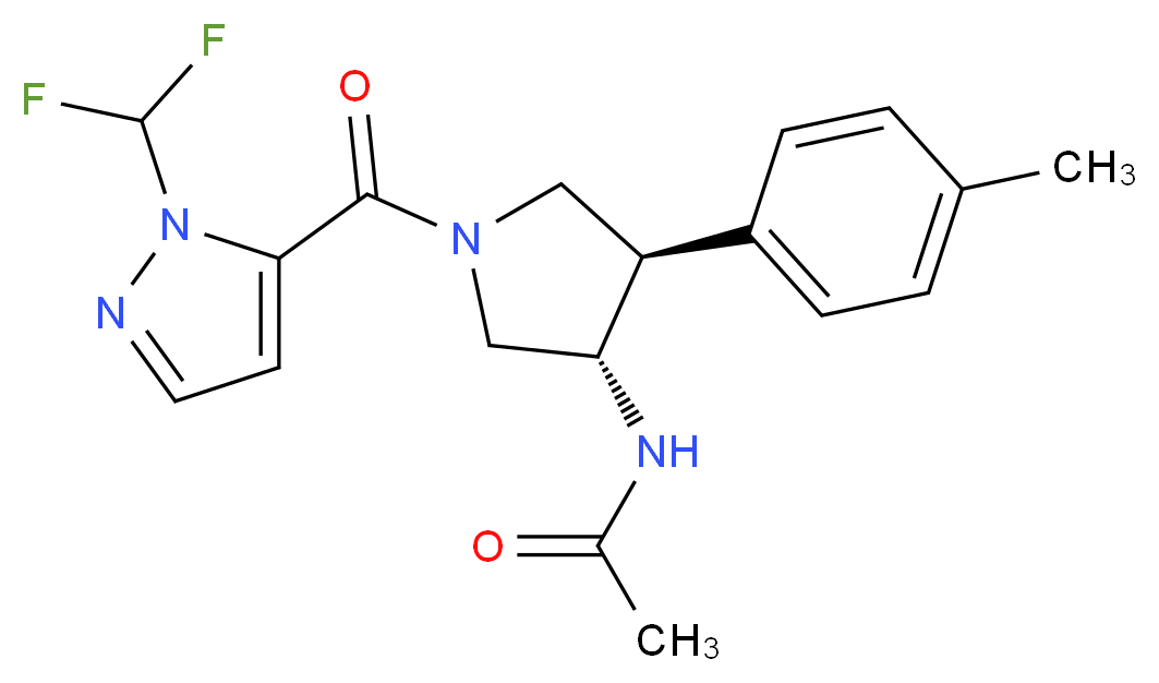 N-[(3S*,4R*)-1-{[1-(difluoromethyl)-1H-pyrazol-5-yl]carbonyl}-4-(4-methylphenyl)-3-pyrrolidinyl]acetamide_Molecular_structure_CAS_)