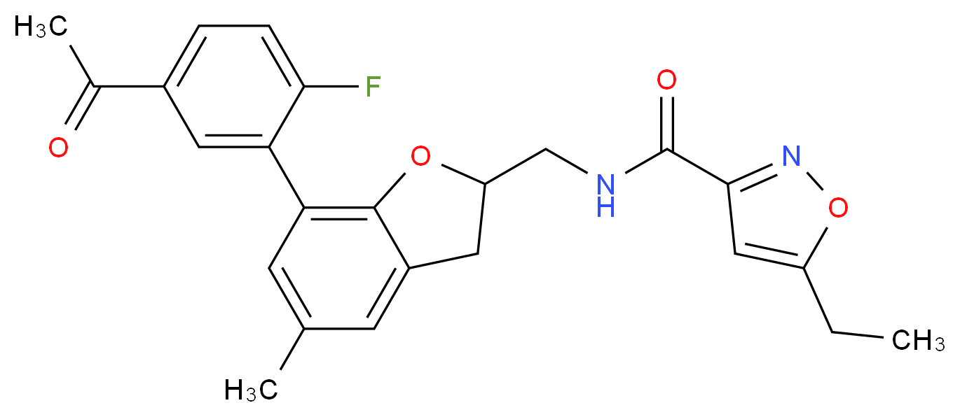 N-{[7-(5-acetyl-2-fluorophenyl)-5-methyl-2,3-dihydro-1-benzofuran-2-yl]methyl}-5-ethyl-3-isoxazolecarboxamide_Molecular_structure_CAS_)