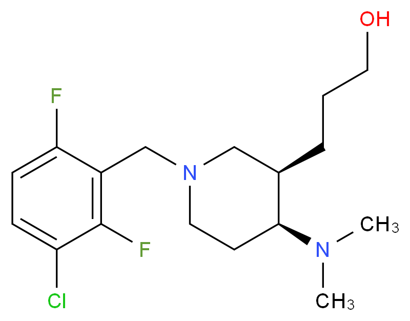 3-[(3R*,4S*)-1-(3-chloro-2,6-difluorobenzyl)-4-(dimethylamino)piperidin-3-yl]propan-1-ol_Molecular_structure_CAS_)