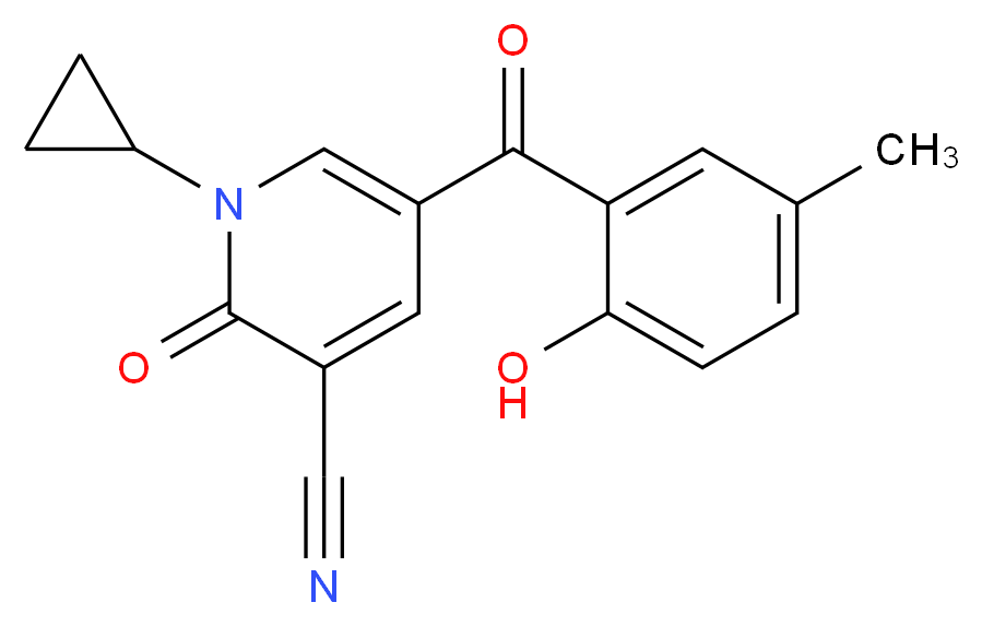 1-Cyclopropyl-5-(2-hydroxy-5-methyl-benzoyl)-2-oxo-1,2-dihydro-pyridine-3-carbonitrile_Molecular_structure_CAS_)