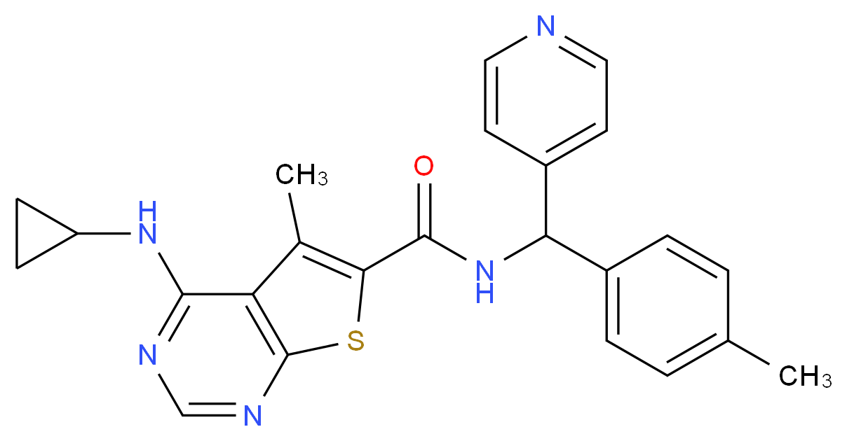 4-(cyclopropylamino)-5-methyl-N-[(4-methylphenyl)(4-pyridinyl)methyl]thieno[2,3-d]pyrimidine-6-carboxamide_Molecular_structure_CAS_)