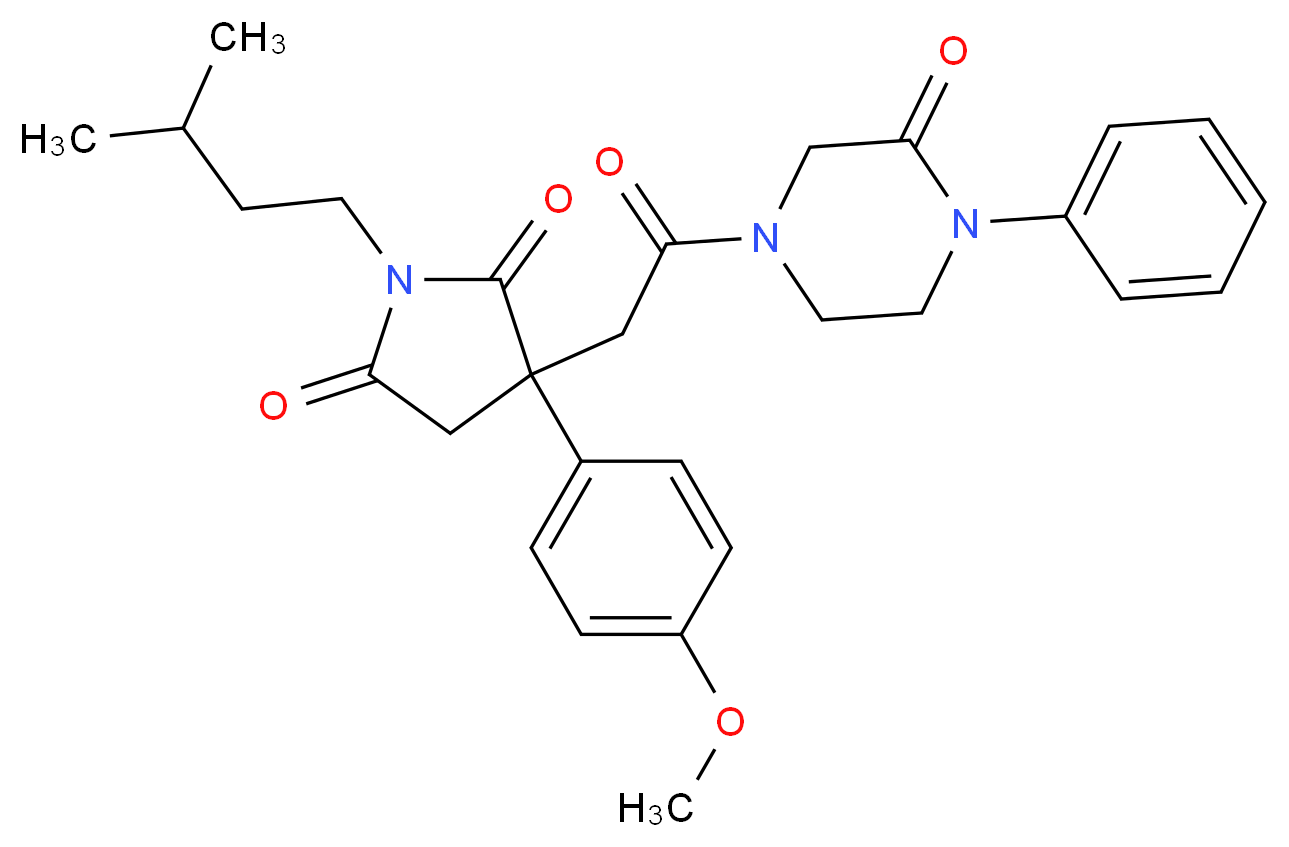 3-(4-methoxyphenyl)-1-(3-methylbutyl)-3-[2-oxo-2-(3-oxo-4-phenyl-1-piperazinyl)ethyl]-2,5-pyrrolidinedione_Molecular_structure_CAS_)