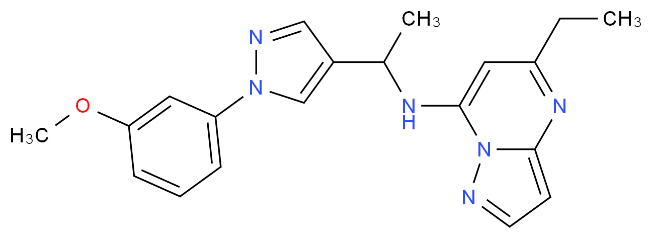 5-ethyl-N-{1-[1-(3-methoxyphenyl)-1H-pyrazol-4-yl]ethyl}pyrazolo[1,5-a]pyrimidin-7-amine_Molecular_structure_CAS_)