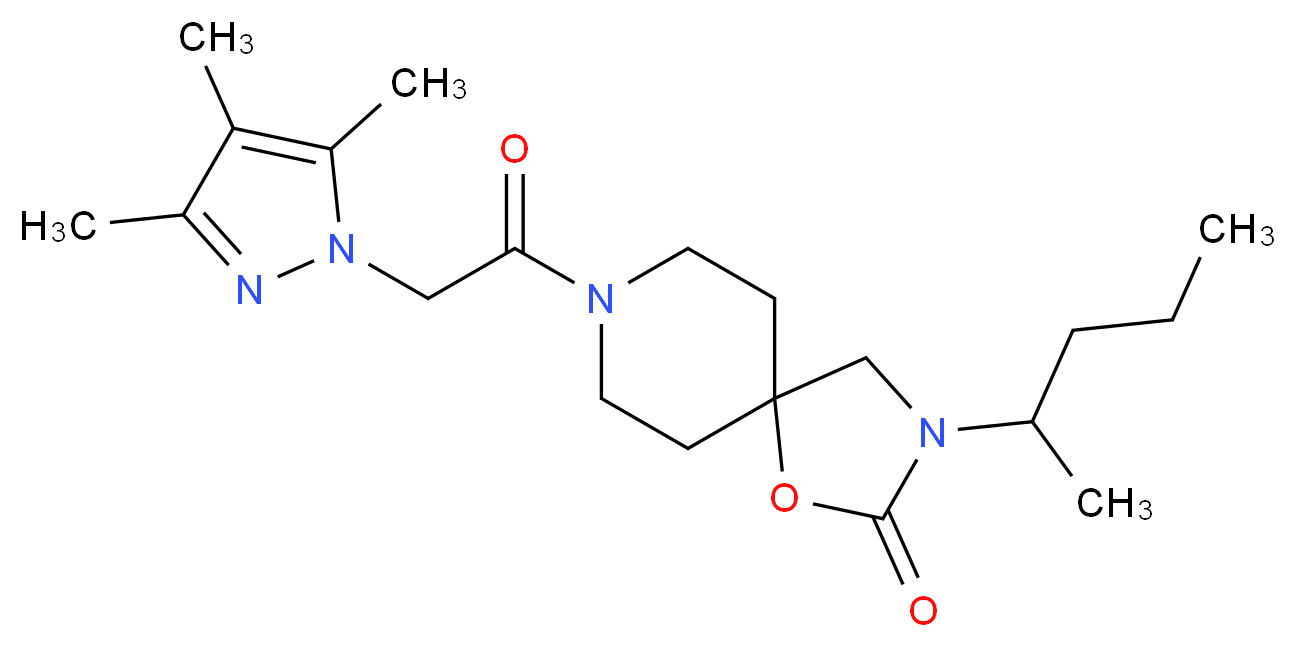 3-(1-methylbutyl)-8-[(3,4,5-trimethyl-1H-pyrazol-1-yl)acetyl]-1-oxa-3,8-diazaspiro[4.5]decan-2-one_Molecular_structure_CAS_)