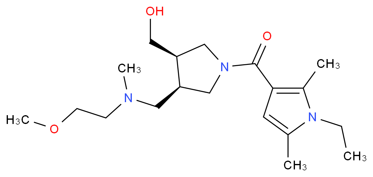 ((3R*,4R*)-1-[(1-ethyl-2,5-dimethyl-1H-pyrrol-3-yl)carbonyl]-4-{[(2-methoxyethyl)(methyl)amino]methyl}pyrrolidin-3-yl)methanol_Molecular_structure_CAS_)