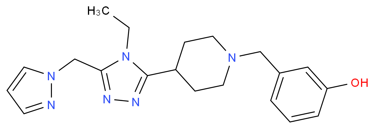 3-({4-[4-ethyl-5-(1H-pyrazol-1-ylmethyl)-4H-1,2,4-triazol-3-yl]piperidin-1-yl}methyl)phenol_Molecular_structure_CAS_)