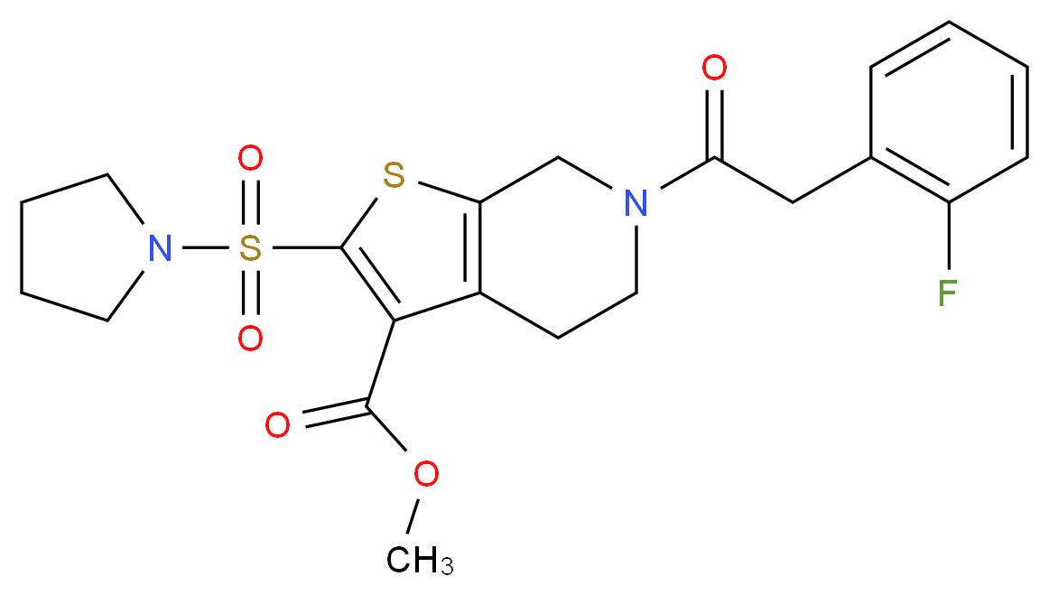 methyl 6-[(2-fluorophenyl)acetyl]-2-(1-pyrrolidinylsulfonyl)-4,5,6,7-tetrahydrothieno[2,3-c]pyridine-3-carboxylate_Molecular_structure_CAS_)