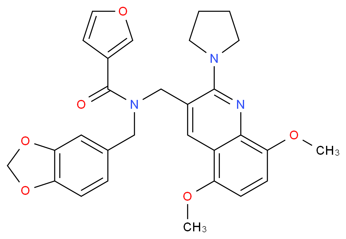 N-(1,3-benzodioxol-5-ylmethyl)-N-{[5,8-dimethoxy-2-(1-pyrrolidinyl)-3-quinolinyl]methyl}-3-furamide_Molecular_structure_CAS_)