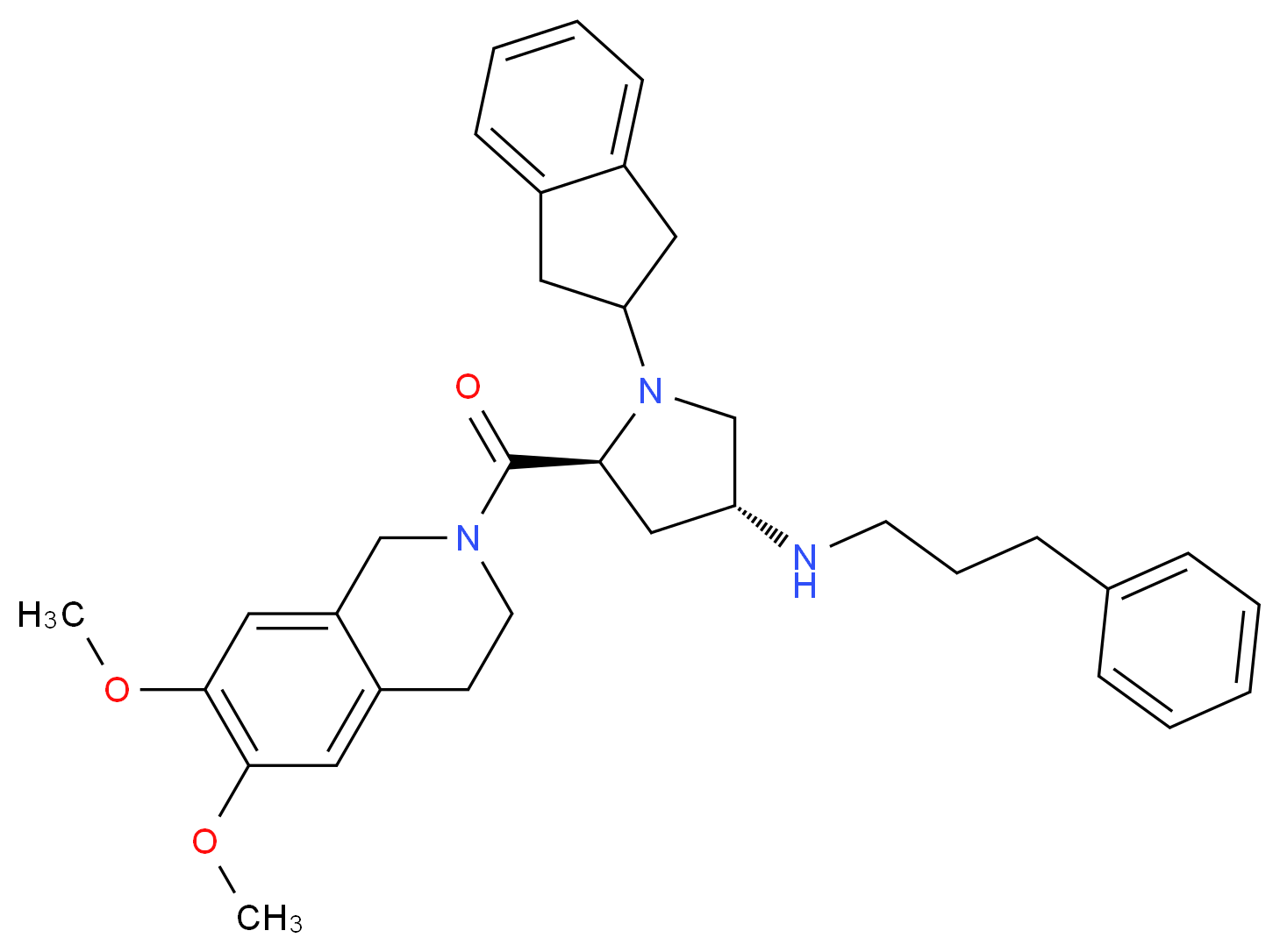(3R,5S)-1-(2,3-dihydro-1H-inden-2-yl)-5-[(6,7-dimethoxy-3,4-dihydro-2(1H)-isoquinolinyl)carbonyl]-N-(3-phenylpropyl)-3-pyrrolidinamine_Molecular_structure_CAS_)