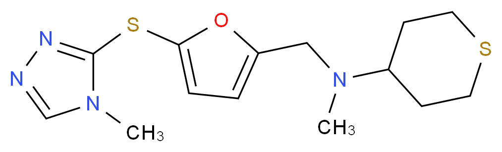 N-methyl-N-({5-[(4-methyl-4H-1,2,4-triazol-3-yl)thio]-2-furyl}methyl)tetrahydro-2H-thiopyran-4-amine_Molecular_structure_CAS_)