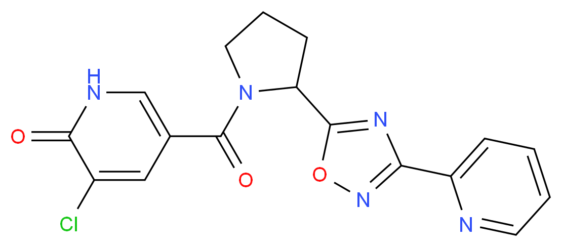 3-chloro-5-({2-[3-(2-pyridinyl)-1,2,4-oxadiazol-5-yl]-1-pyrrolidinyl}carbonyl)-2(1H)-pyridinone_Molecular_structure_CAS_)