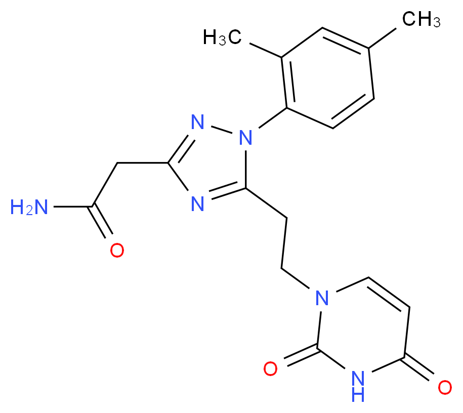 2-{1-(2,4-dimethylphenyl)-5-[2-(2,4-dioxo-3,4-dihydropyrimidin-1(2H)-yl)ethyl]-1H-1,2,4-triazol-3-yl}acetamide_Molecular_structure_CAS_)