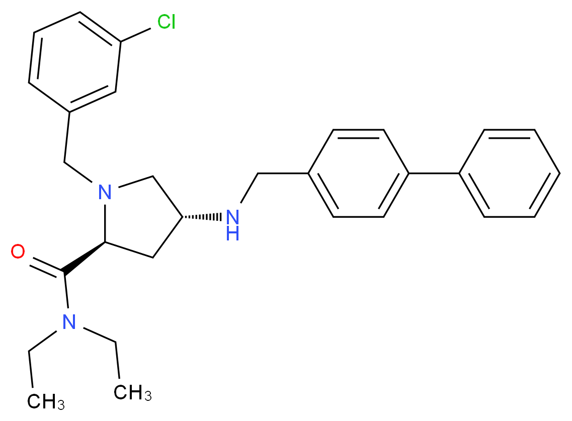 (4R)-4-[(4-biphenylylmethyl)amino]-1-(3-chlorobenzyl)-N,N-diethyl-L-prolinamide_Molecular_structure_CAS_)