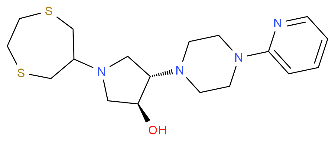 (3S*,4S*)-1-(1,4-dithiepan-6-yl)-4-[4-(2-pyridinyl)-1-piperazinyl]-3-pyrrolidinol_Molecular_structure_CAS_)