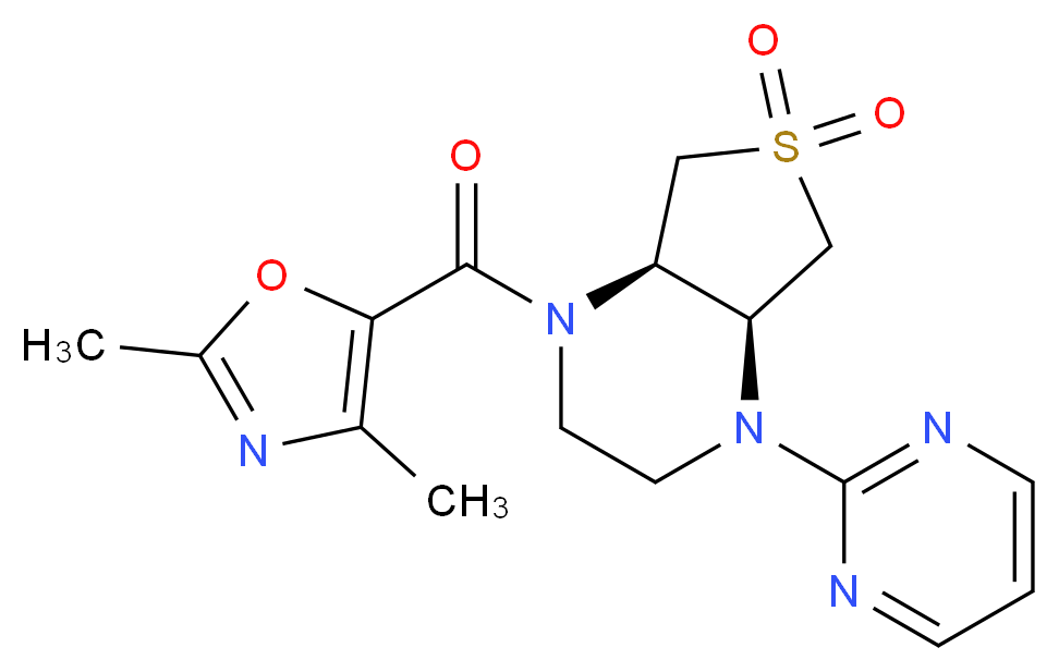 (4aS*,7aR*)-1-[(2,4-dimethyl-1,3-oxazol-5-yl)carbonyl]-4-pyrimidin-2-yloctahydrothieno[3,4-b]pyrazine 6,6-dioxide_Molecular_structure_CAS_)