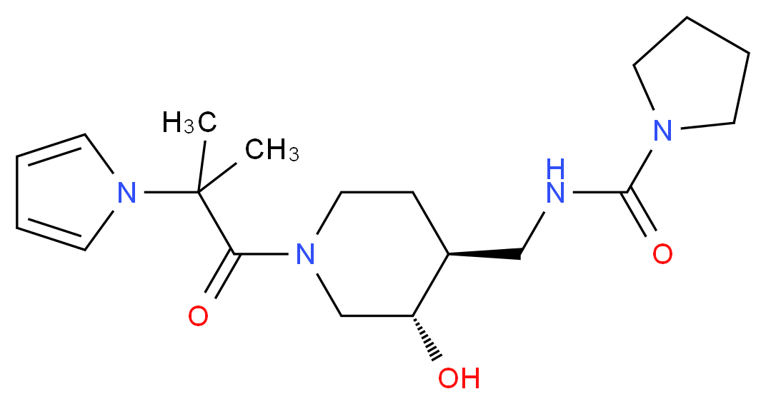 N-({(3S*,4S*)-3-hydroxy-1-[2-methyl-2-(1H-pyrrol-1-yl)propanoyl]piperidin-4-yl}methyl)pyrrolidine-1-carboxamide_Molecular_structure_CAS_)