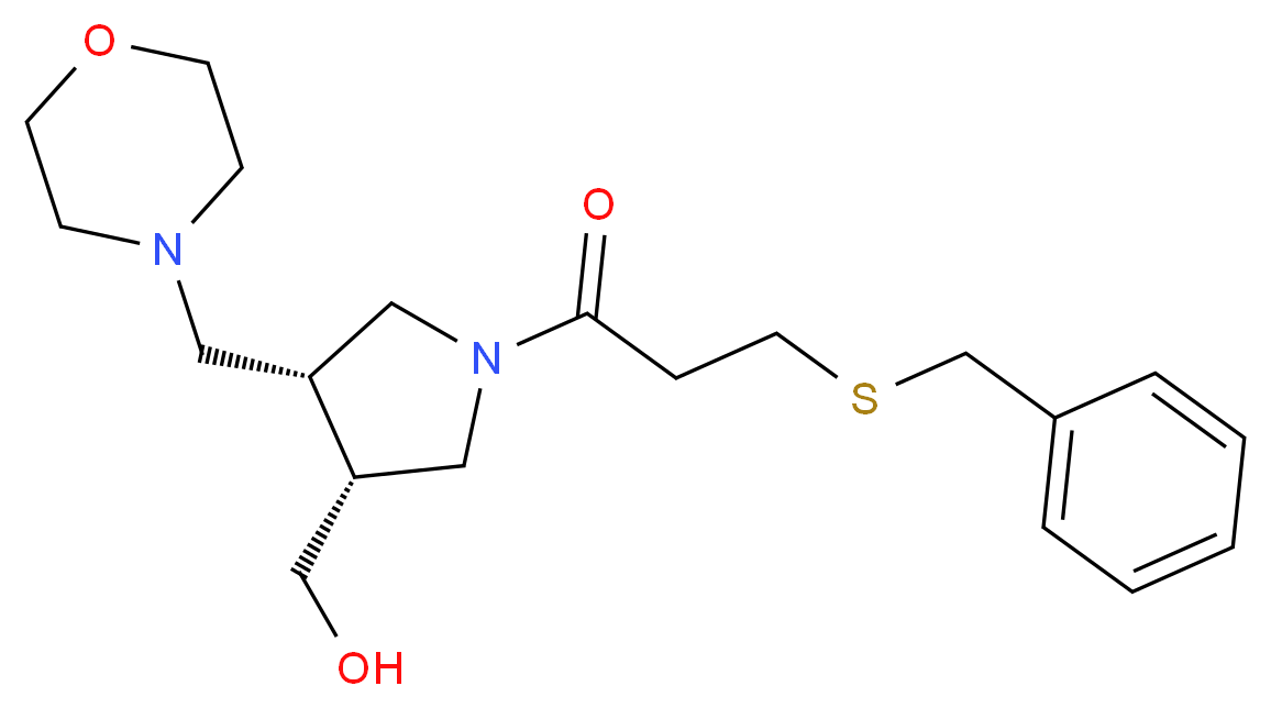 [(3R*,4R*)-1-[3-(benzylthio)propanoyl]-4-(morpholin-4-ylmethyl)pyrrolidin-3-yl]methanol_Molecular_structure_CAS_)