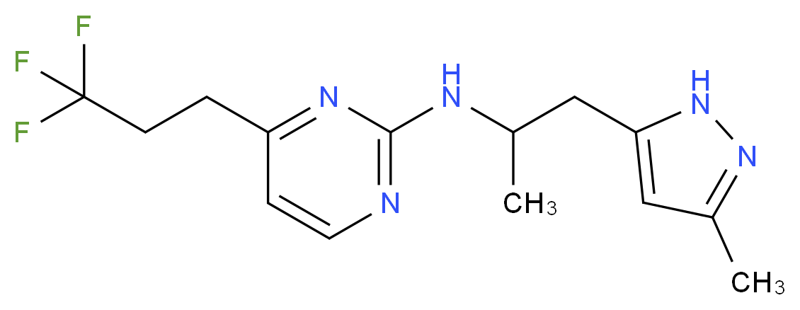 N-[1-methyl-2-(3-methyl-1H-pyrazol-5-yl)ethyl]-4-(3,3,3-trifluoropropyl)pyrimidin-2-amine_Molecular_structure_CAS_)