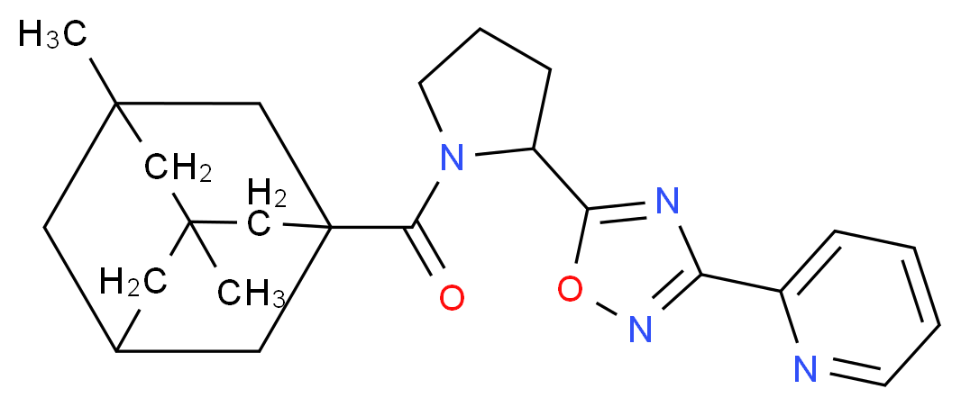 2-(5-{1-[(3,5-dimethyl-1-adamantyl)carbonyl]pyrrolidin-2-yl}-1,2,4-oxadiazol-3-yl)pyridine_Molecular_structure_CAS_)