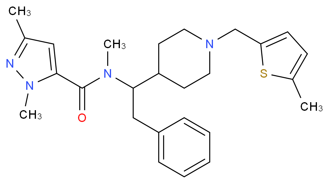 N,1,3-trimethyl-N-(1-{1-[(5-methyl-2-thienyl)methyl]-4-piperidinyl}-2-phenylethyl)-1H-pyrazole-5-carboxamide_Molecular_structure_CAS_)