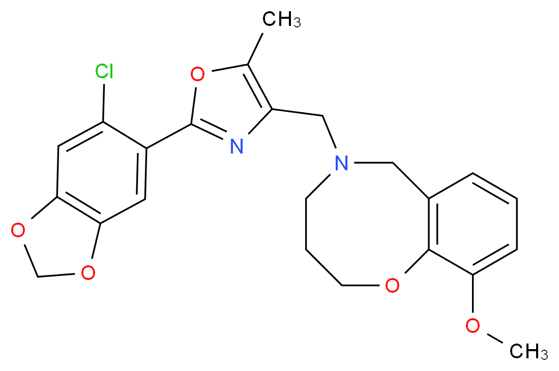 5-{[2-(6-chloro-1,3-benzodioxol-5-yl)-5-methyl-1,3-oxazol-4-yl]methyl}-10-methoxy-3,4,5,6-tetrahydro-2H-1,5-benzoxazocine_Molecular_structure_CAS_)