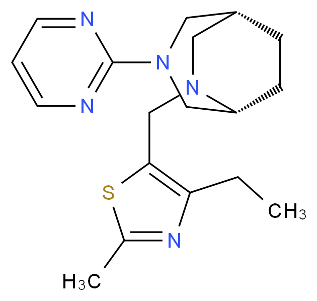 (1R*,5R*)-6-[(4-ethyl-2-methyl-1,3-thiazol-5-yl)methyl]-3-(2-pyrimidinyl)-3,6-diazabicyclo[3.2.2]nonane_Molecular_structure_CAS_)
