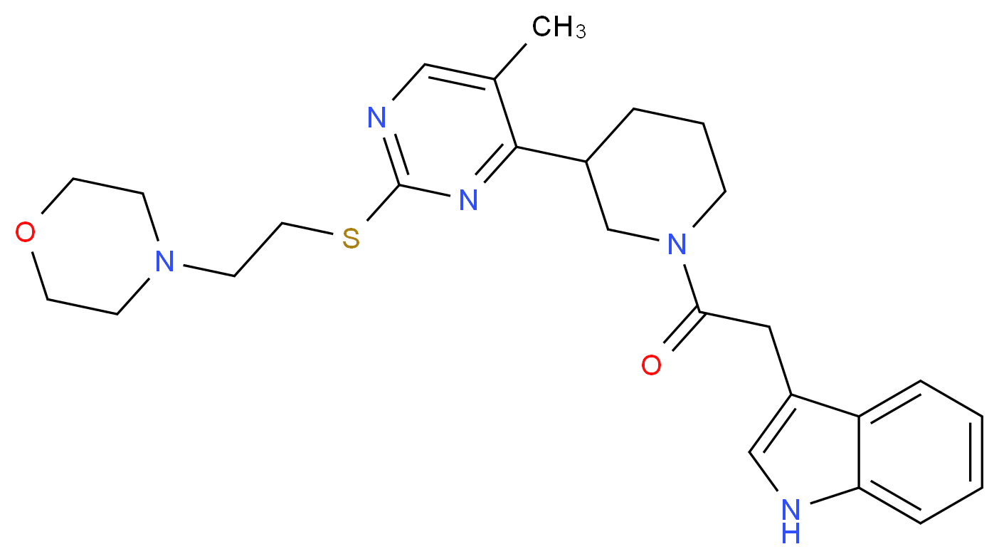 3-{2-[3-(5-methyl-2-{[2-(4-morpholinyl)ethyl]thio}-4-pyrimidinyl)-1-piperidinyl]-2-oxoethyl}-1H-indole_Molecular_structure_CAS_)