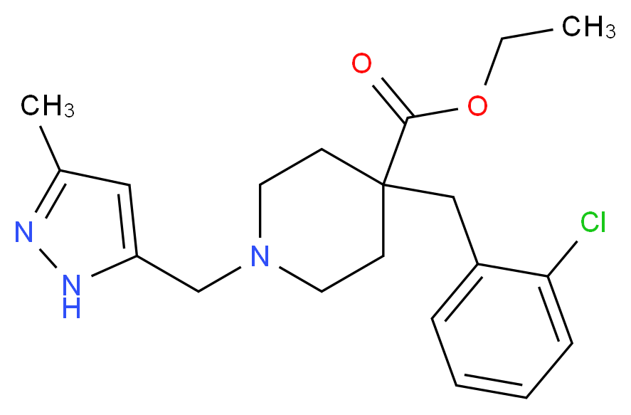 ethyl 4-(2-chlorobenzyl)-1-[(3-methyl-1H-pyrazol-5-yl)methyl]-4-piperidinecarboxylate_Molecular_structure_CAS_)