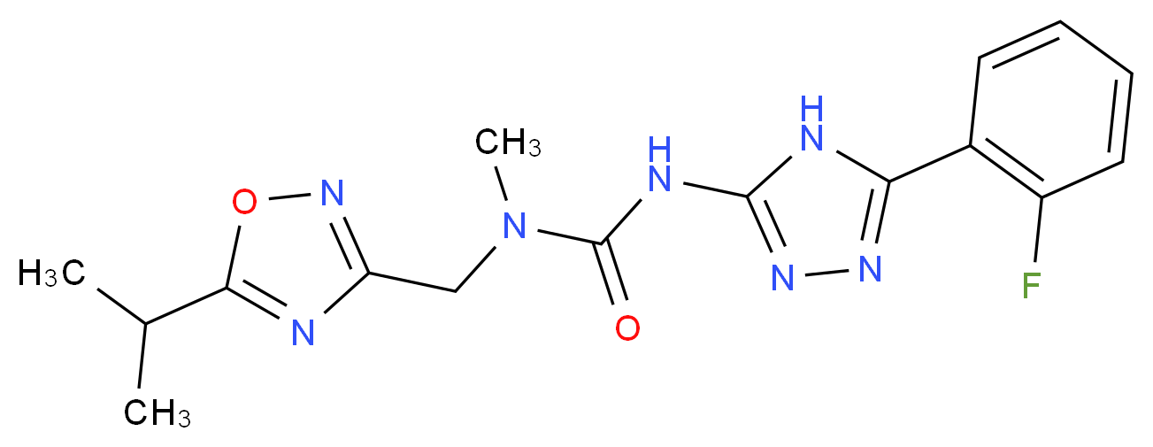 N'-[5-(2-fluorophenyl)-4H-1,2,4-triazol-3-yl]-N-[(5-isopropyl-1,2,4-oxadiazol-3-yl)methyl]-N-methylurea_Molecular_structure_CAS_)