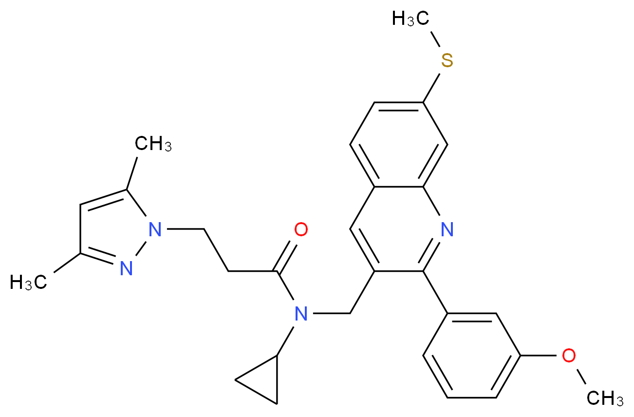 N-cyclopropyl-3-(3,5-dimethyl-1H-pyrazol-1-yl)-N-{[2-(3-methoxyphenyl)-7-(methylthio)-3-quinolinyl]methyl}propanamide_Molecular_structure_CAS_)