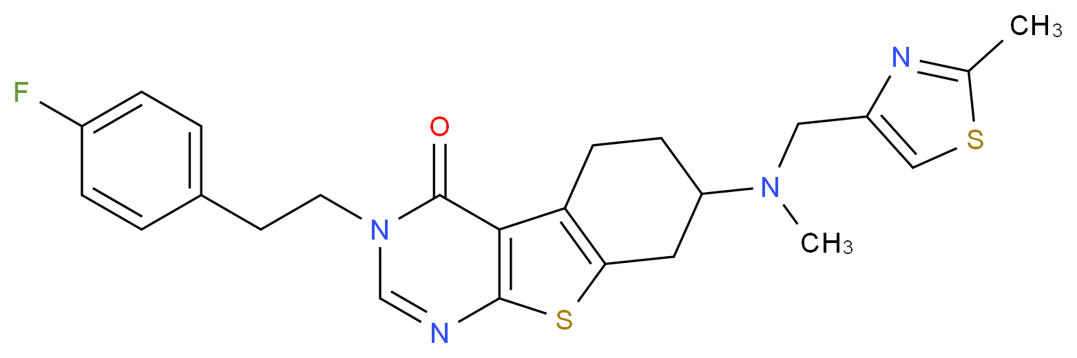 3-[2-(4-fluorophenyl)ethyl]-7-{methyl[(2-methyl-1,3-thiazol-4-yl)methyl]amino}-5,6,7,8-tetrahydro[1]benzothieno[2,3-d]pyrimidin-4(3H)-one_Molecular_structure_CAS_)