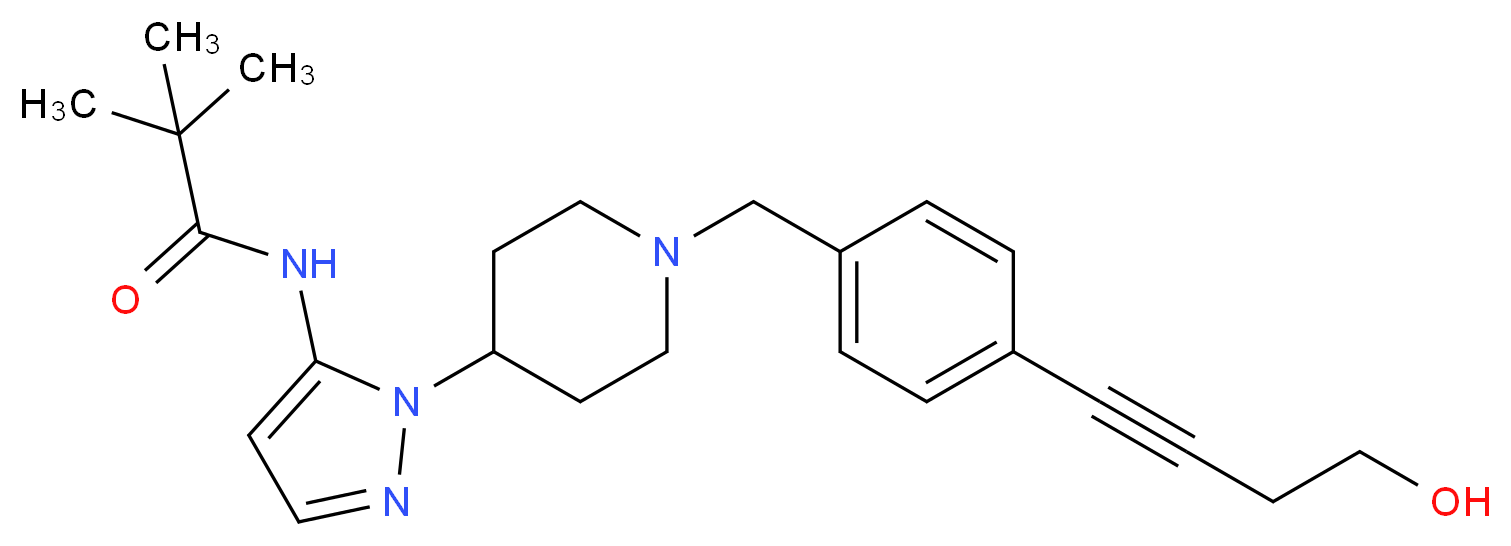 N-(1-{1-[4-(4-hydroxy-1-butyn-1-yl)benzyl]-4-piperidinyl}-1H-pyrazol-5-yl)-2,2-dimethylpropanamide_Molecular_structure_CAS_)