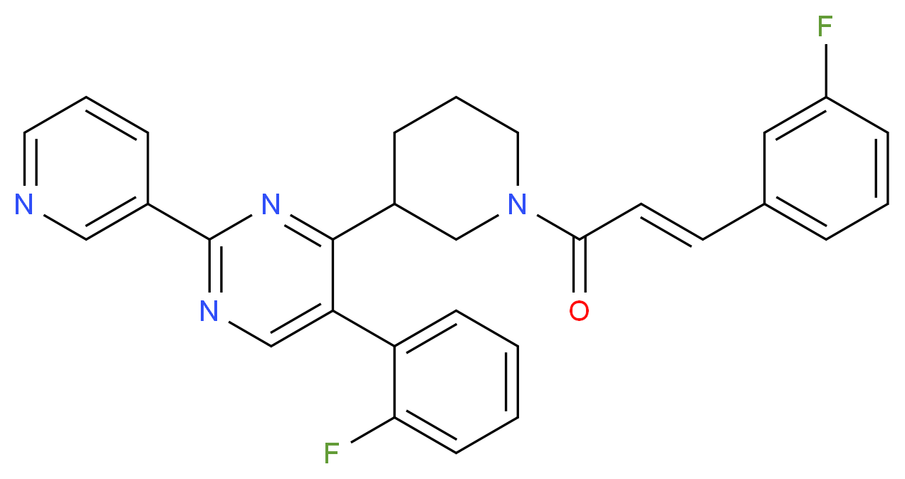 5-(2-fluorophenyl)-4-{1-[(2E)-3-(3-fluorophenyl)-2-propenoyl]-3-piperidinyl}-2-(3-pyridinyl)pyrimidine_Molecular_structure_CAS_)