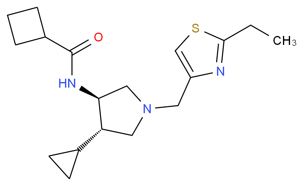 N-{(3R*,4S*)-4-cyclopropyl-1-[(2-ethyl-1,3-thiazol-4-yl)methyl]-3-pyrrolidinyl}cyclobutanecarboxamide_Molecular_structure_CAS_)