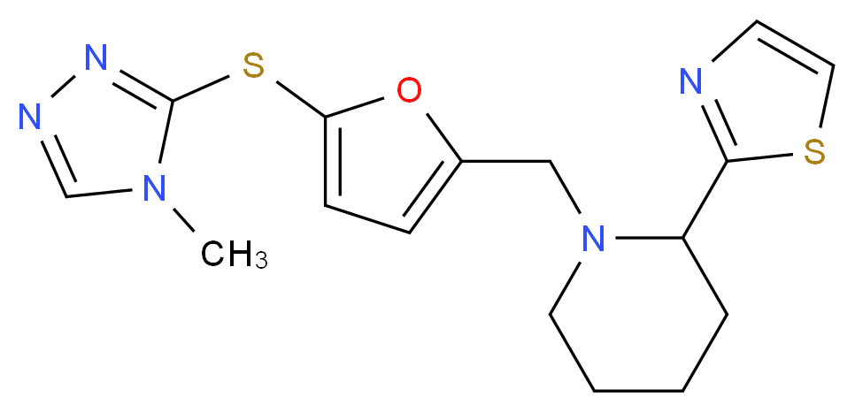 1-({5-[(4-methyl-4H-1,2,4-triazol-3-yl)thio]-2-furyl}methyl)-2-(1,3-thiazol-2-yl)piperidine_Molecular_structure_CAS_)