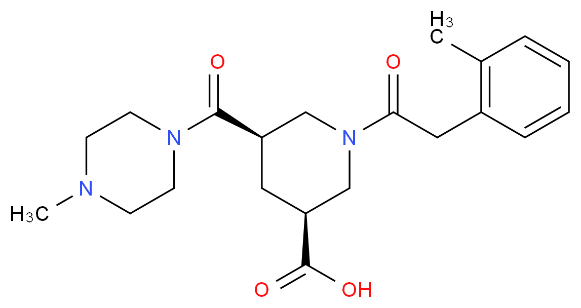 (3S*,5R*)-1-[(2-methylphenyl)acetyl]-5-[(4-methyl-1-piperazinyl)carbonyl]-3-piperidinecarboxylic acid_Molecular_structure_CAS_)